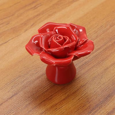 Keramische Roos Deurknop Lade Kast Kledingkast Meubel Trekhandvat Beslag (Rood)