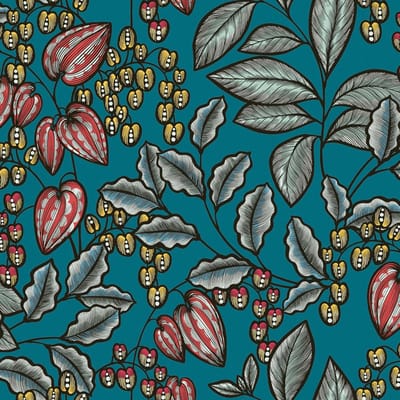 Bloemen behang Profhome 377542-GU vliesbehang glad met bloemen patroon mat blauw geel rood zwart 5,33 m2