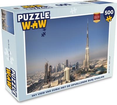 Puzzel Sky view van Dubai met de opvallende Burj Khalifa - Legpuzzel - Puzzel 500 stukjes