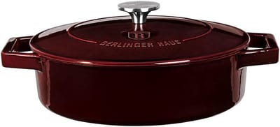 Gietijzeren Koekenpan Zwart/Bordeaux - Ø26 cm - Geschikt voor Alle Vuurtypen, Inclusief Inductie