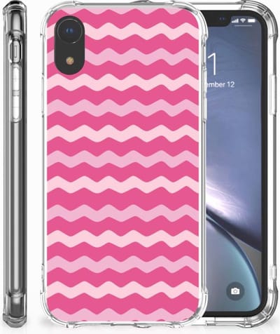 Back Cover voor Apple iPhone Xr Doorzichtige Silicone Hoesje Waves Pink
