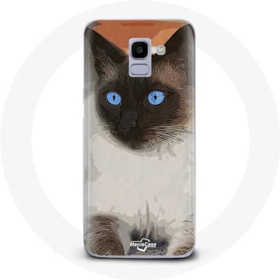 Coque pour Samsung Galaxy A8 2018 Siamois Noir et blanc Yeux Bleus