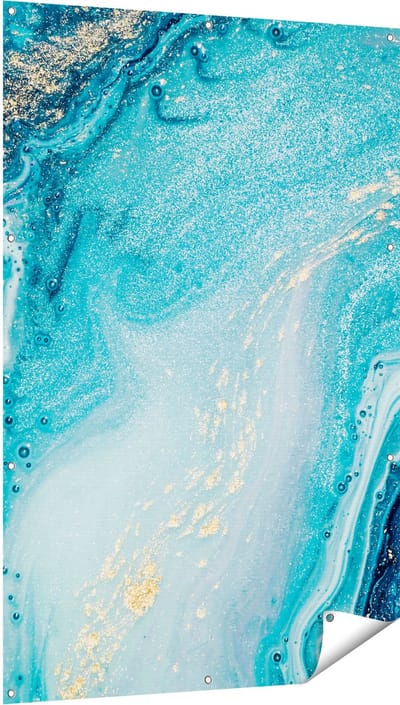 Gards Tuinposter Abstracte Kunst Blauwe Oceaan - 100x150 cm - Tuindoek - Tuindecoratie - Wanddecoratie buiten - Tuinschilderij