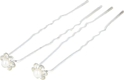 Haarsoires Haarspeld Haarpinnen 7cm - Bloem Strass Steentjes Parel - Zilver - Set van 2 - Sierpinnen voor Opsteekkapsels - Hair Pins