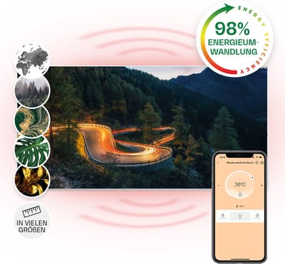 Klarstein Air Art Smart Infraroodverwarming, Infraroodverwarming met IoT/WiFi app-bediening, Openraamdetectie, Infraroodverwarming met thermostaat, CO2-vrije elektrische verwarming 700W