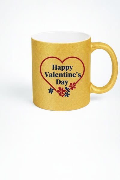 Valentijnsdag Glitter Gouden Mok | 'Happy Valentine's Day' Hart Design | Romantisch Cadeau
