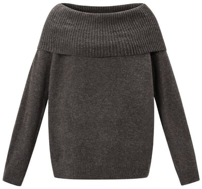 Comfortabele Gebreide Polyester Dames Off-Shoulder Trui met Ribdetails - Zwart - Maat L/XL