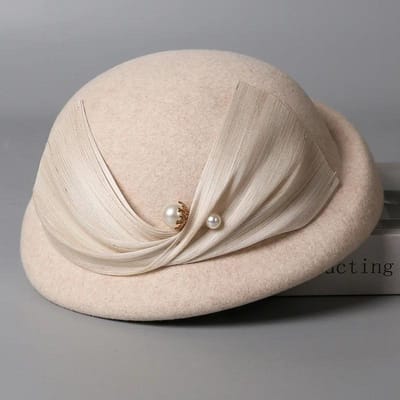 Franse Zijde Linnen Baret Dames Australische Wol Vilt Hoed Parel Accenten Ontwerper Winter Socialite Chic Hoed 56-58cm gray