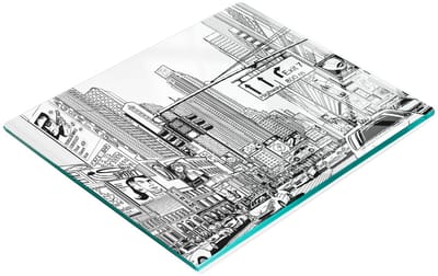 Decoratieve glazen snij- en serveerplank, 'Streets of New York', 60x52 cm
