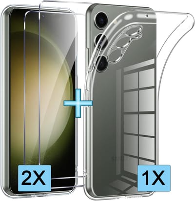 Casemania Hoesje + Glas Geschikt voor Samsung Galaxy A16 - Transparant - Siliconen Back Cover - 2x Glazen Screenprotector