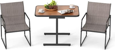KOMFOTTEU Tuinmeubelset voor buiten, 3-delige set met 1 eettafel en 2 stoffen stoelen, ruimtebesparende bistroset voor balkon, terras en zwembad