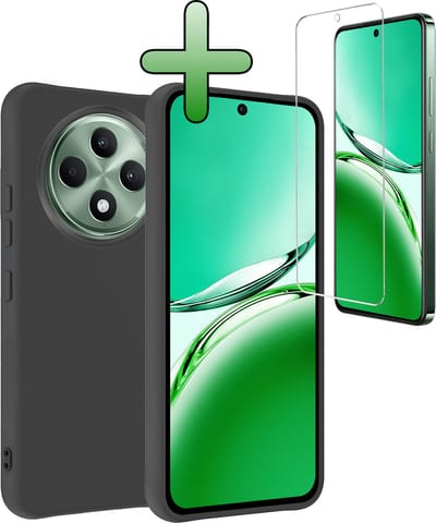 Hoesje Met Screenprotector - Geschikt voor Oppo Reno 12 F - Sterk & Shockproof - Back Cover - Siliconen Case - Telefoon Hoes - Zwart