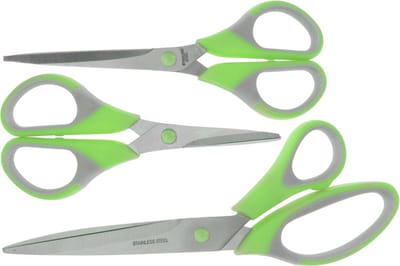 3x stuks scharen / scharenset 14 / 17 / 21 cm groen - hobbyscharen / textielscharen / universele schaar / huishoudscharen