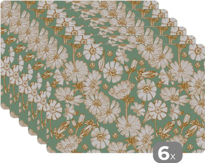Placemat - Placemats kunststof - Bloem - Art nouveau - Design - 45x30 cm - 6 stuks - Hittebestendig - Anti-Slip - Onderlegger - Afneembaar