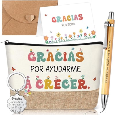 5 Stuks Cadeau Make-Uptasje Sleutelhangertje Pen Kaartenvelop Voor Leerkrachten en Oppassers - Origineel Geschenk voor Kleuterjuf en Opvoeders