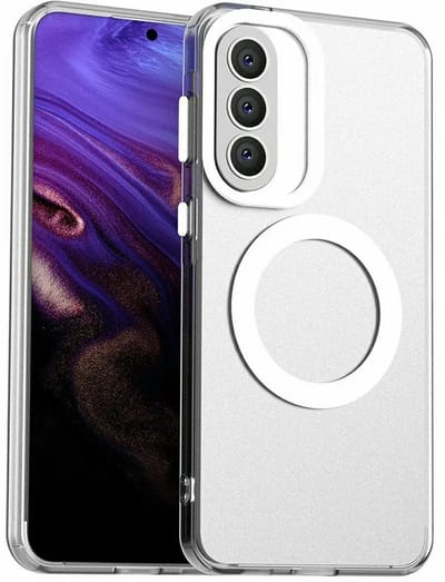 MagSafe Compatibel Backcover Hoesje Geschikt voor Samsung Galaxy A57 - Wit & Semi-Transparant Design - Stijlvol & Goede Bescherming