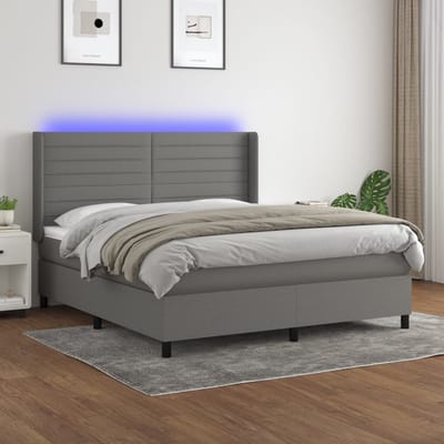 vidaXL - Boxspring - met - matras - en - LED - stof - donkergrijs - 160x200 - cm