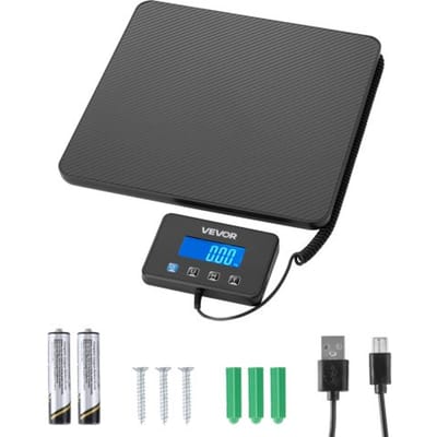 VEVOR Digitale Pakketweegschaal, 10/100 G, Dubbele Nauwkeurigheid, Platformweegschaal Tot 200 Kg met Hold/Tarra-Functie en Lcd-Display, voor Pakketten, Post, Bagage, Inclusief Batterij en Oplaadkabel