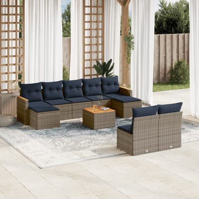 vidaXL - 10-delige - tuinbankset - met - kussens, - grijs - polyrotan