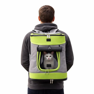 belviona Kattenrugzak, transport rugzak kat & kleine hond tot 10 kg, grijs/groen