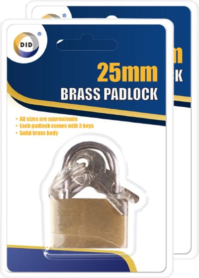 DID Hangslot met 3 sleutels - 2x stuks - 3 cm - messing