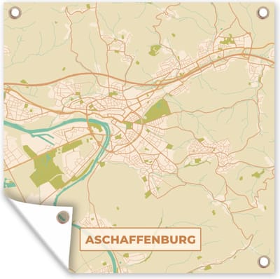Tuin poster Plattegrond - Vintage - Aschaffenburg - Kaart - Stadskaart - 200x200 cm - Tuindoek