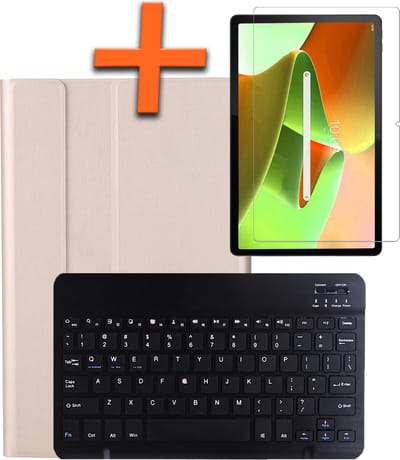 Hoes Geschikt voor Lenovo Tab M10 Plus 3rd Gen Hoes Toetsenbord Hoes Case Book Cover Hoesje Met Screenprotector - Hoesje Geschikt voor Lenovo Tab M10 Plus (3e Gen) Keyboard Hoes - Goud