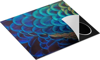 Chefcare Inductie Beschermer Kleurrijke Pauw Veren van Dichtbij - 60x50 cm - Afdekplaat Inductie - Kookplaat Beschermer - Inductie Mat