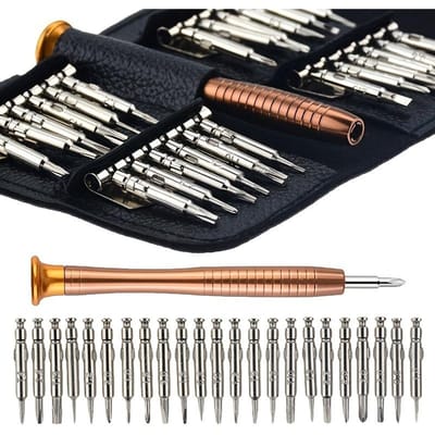 Jeu de mini tournevis de précision 25 en 1, tournevis Torx électronique, kit d'outils de réparation d'ouverture pour iPhone, appareil photo, montre, tablette, PC noir