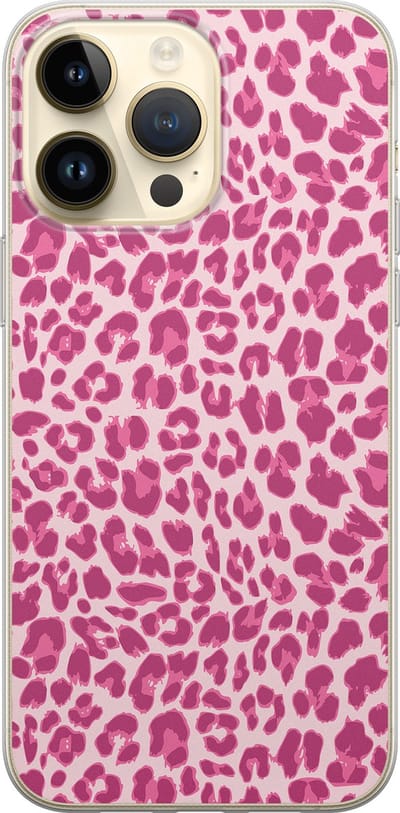 Leuke Telefoonhoesjes - Hoesje geschikt voor iPhone 14 Pro Max - Luipaard roze - Soft case - TPU - Luipaardprint - Roze