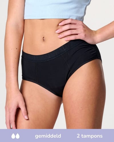 Moodies menstruatie ondergoed tiener - Bamboe Hipster - gemiddeld kruisje - maat 140/146 (XXS) - zwart