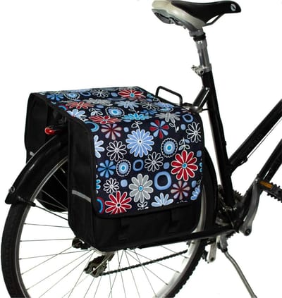 Aura® Fietstassen met Bloemen - Voor Achterfietsdragers - Fietstassen Dubbel Waterdicht – Fietstas Dubbel – Praktisch – Met Reflecterende Banden – Inclusief Verstevigingsplaat -Blauw - 13cm x 32cm x 32cm