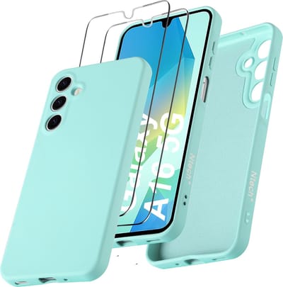 Hoesje geschikt voor Samsung Galaxy A16 4G / 5G Hoesje siliconen Mint Groen zacht siliconen hoesje TPU - met Samsung A16 4G / 5G Screenprotector - 2 stuks