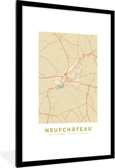 Fotolijst incl. Poster - Stadskaart - Plattegrond - Kaart - Vintage - Neufchâteau - 80x120 cm - Posterlijst
