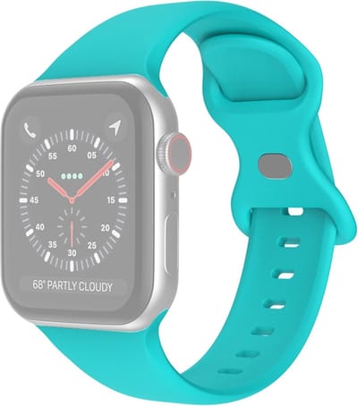 Siliconen bandje - geschikt voor Apple Watch 1/2/3/4/5/6/7/8/9/10/11/ SE (1,2,3) met maat 38 mm / 40 mm / 41 mm en 42 mm (Watch 10/11) - maat S/M - turquoise
