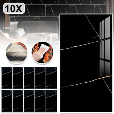Muursticker Met Marmerpatroon - Zelfklevend Water- En Oliebestendig - Brandvertragend PVC 60x30cm - Verwijderbaar En Aanpasbaar - Voor Huis- En Badkamerrenovatie - Zwart