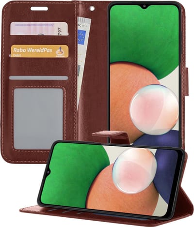 Hoesje - Met Pasjeshouder - Geschikt voor Samsung Galaxy M22 - Luxe Bookcase Portemonee - Flip Case - Kunstleer Book Case - Flipcase - Book Cover - Walletcase - Portemonneehoes - Telefoonhoesjes - Bruin