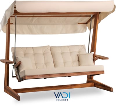 Vadi Concept SIA 2400 Houten Schommelbank - Beige - Massief Iroko Hardhout - Verstelbare Rugleuning & Bedfunctie