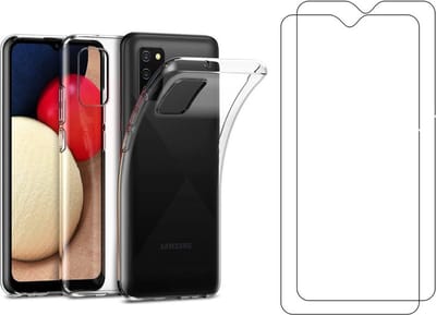 Soft Back Cover Hoesje Geschikt voor: Samsung Galaxy A03s Silicone - Transparant + 2X Tempered Glass Screenprotector - ZT Accessoires