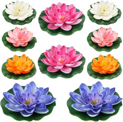 10 stuks drijvende kunstmatige foam lotus bloemen met leliebladeren, decoratieve vijverplanten en ornamenten
