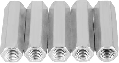 Dailygoody - 5pcs Long Hex Nut - M10x50 - Sterke en duurzame bevestiging - Zilver - Hex moeren - Geschikt voor diverse toepassingen - 5 stuks