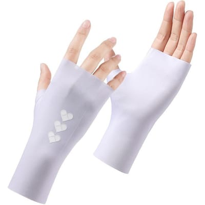 Zomer IJszijde Zonnebrandhandschoenen Halve Vinger Huidvriendelijk Ademend UV-bestendig Dun Model Autorijden Vinger Anti Zwart Nagelkunst Handschoenen white