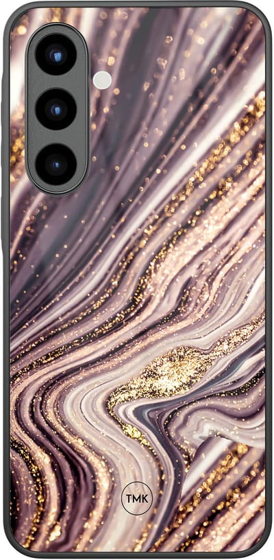 Hoesje geschikt voor Samsung Galaxy A56 - Golden pink marble - Roze - TPU luxe case (glossy toplaag) - Marmer - Hardcase backcover zwart