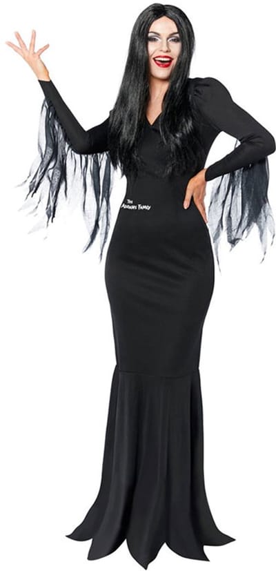 Amscan - Morticia Kostuum - Addams Family (maat M) Jurk en pruik - Let op! valt kleiner, geschikt voor maat S