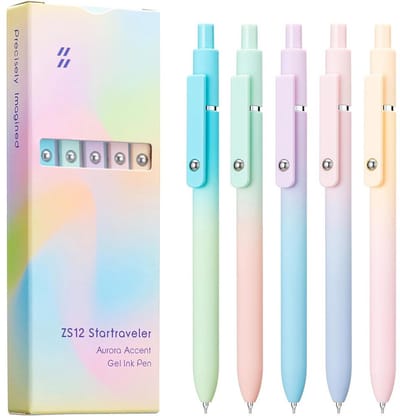 Gelpennen, 5 stuks 0,5 mm Japanse zwarte inkt pennen, fijne punt, gladde schrijfpennen met siliconen grip, hoogwaardige serie, metalen clip, intrekbare pennen (5 stuks)