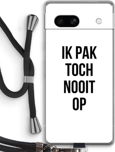 Case Company® - Hoesje met koord geschikt voor Google Pixel 7A hoesje met Koord - Ik pak nooit op - Telefoonhoesje met Zwart Koord - Bescherming aan alle Kanten en Over de Schermrand