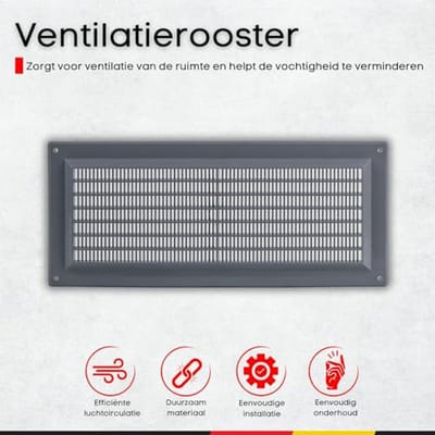 Grijs Ventilatierooster 300x130mm met Insectenbescherming – Kunststof