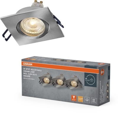 OSRAM Spot Set LED inbouwspot vierkant flexibel satijnnikkel, 4,5W 2700K warm wit, aluminium, klikmontage, set van 3