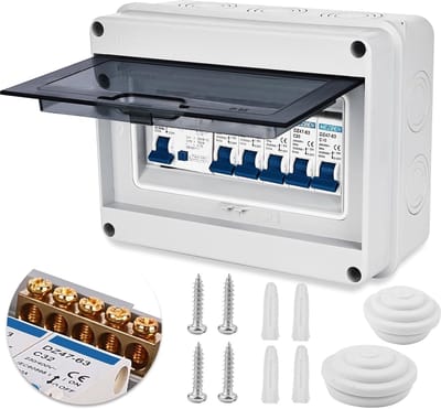 4-Weg Stroomonderbreker met IP65 Bescherming - Compacte Zekeringkast voor Caravan en Werkplaats