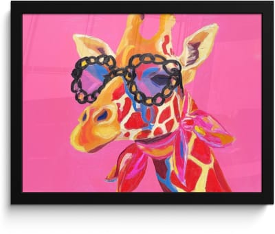 Poster in lijst - Fotolijst 40x30 cm - Posters - Giraf - Roze - Bril - Sjaal - Posterlijst zwart - Decoratie - Wanddecoratie woonkamer - Muurdecoratie slaapkamer